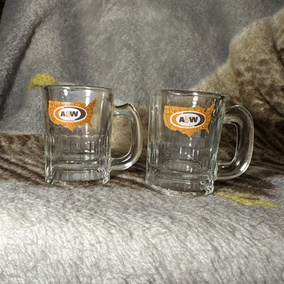 Set of two Vintage  Matching  A&W Root Beer Mini 3.25'' Mug Oval Logo AW Original