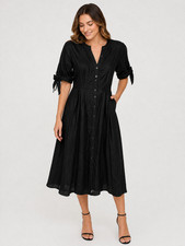 Bagatelle Collection Womens Black Button-Front Midi Shirt Dress Size XS, No Belt