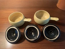 McCoy Pottery USA Yellow Individual Soup Server Bowl w/ Handle & Black Lid