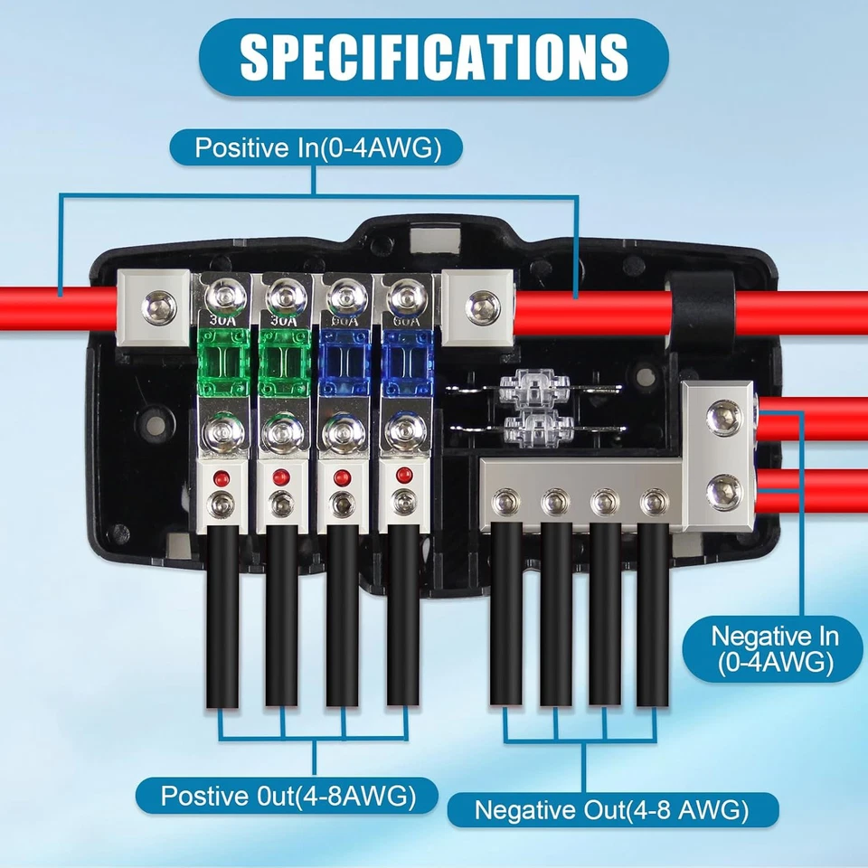 Fused Power Distribution Block Car Audio 4 Way Midi(Mini-Anl) Fuse Block 12V - Image 2 of 4