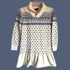 Polo Ralph Lauren Dress Big Girls Sz 12/14 Fair Isle Fleece Shawl Collar Cream