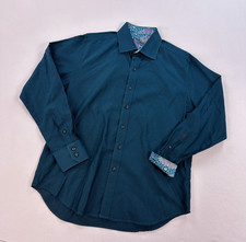 Robert Graham Salisbury shirt men medium blue button down flip cuff paisley prep