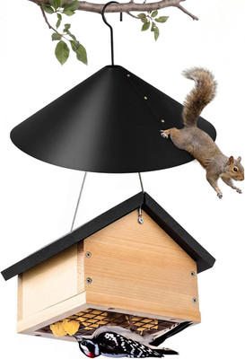 Upside down Suet Feeder Pine Wood with Squirrel-Proof PP Baffle, Great for Attra