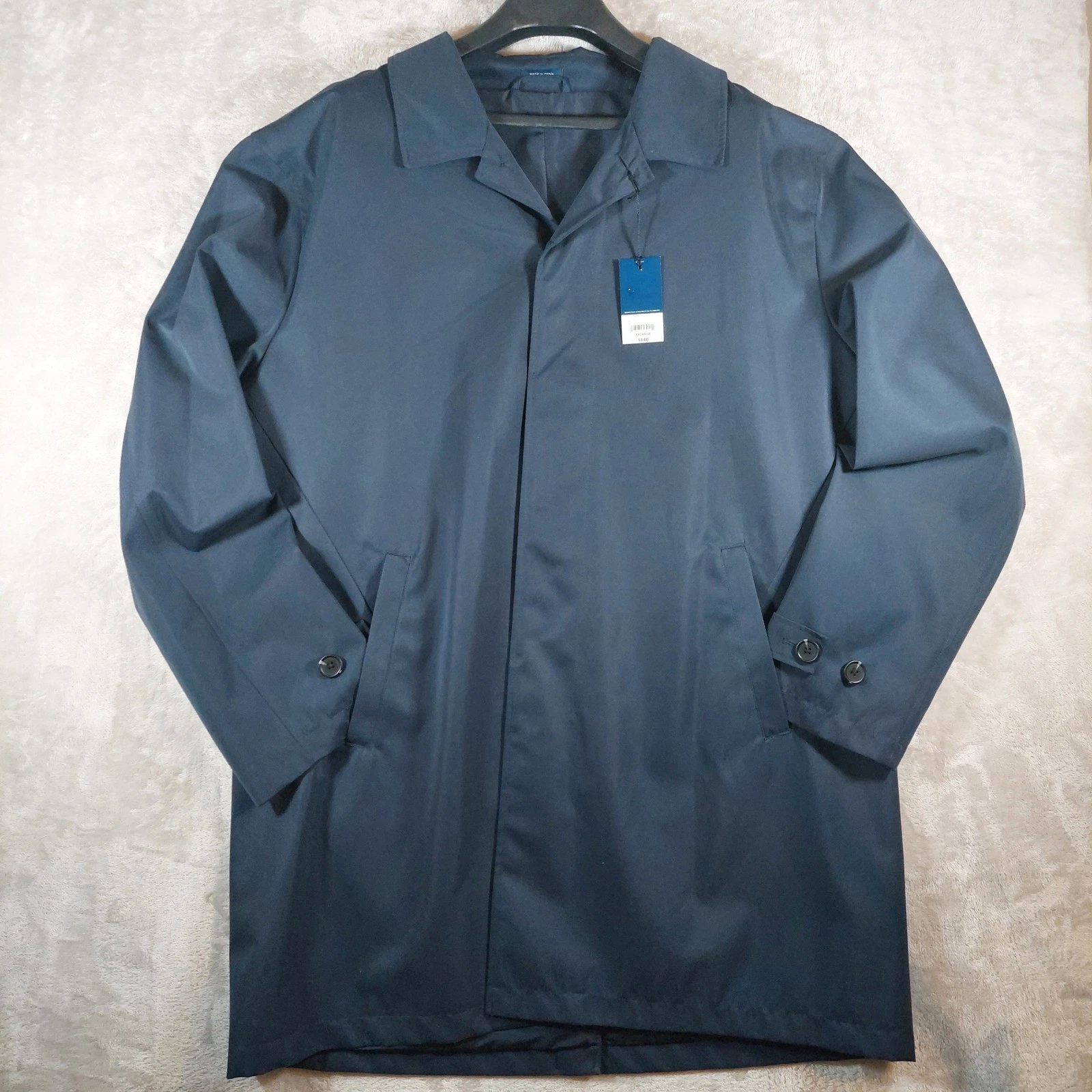 Stafford Rain Coat Men XXL Navy Blue Regular Fit Solid Button Front Lined New image 2