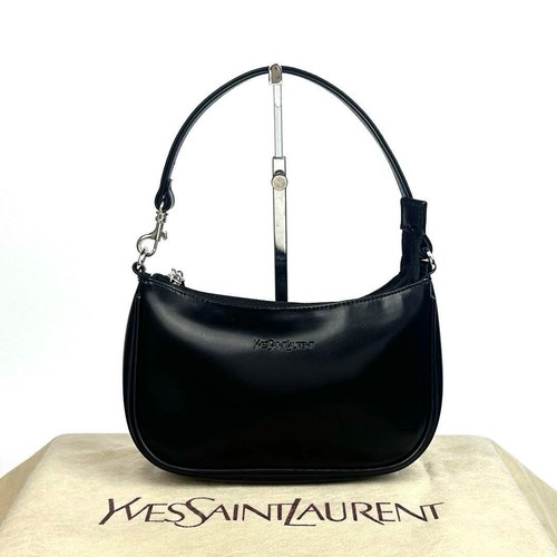 Yves Saint Laurent One Shoulder Handbag Leather Logo Embossed Silver Hardware Vi