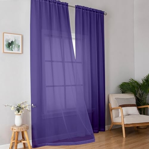 Sheer Curtains, Sheer Curtains 84 inch Length 2 42"W x 84"L (Pack of 2) Purple - 第 2/6 張圖片