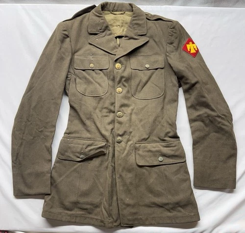 Vintage US Military Dress Coat - 38XL WW2 ARMY Green, 45th Infantry Thunderbirds