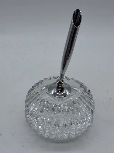 Waterford Crystal Giftware Clear Glass Pen Holder and Metal Stand GOOD CONDITION