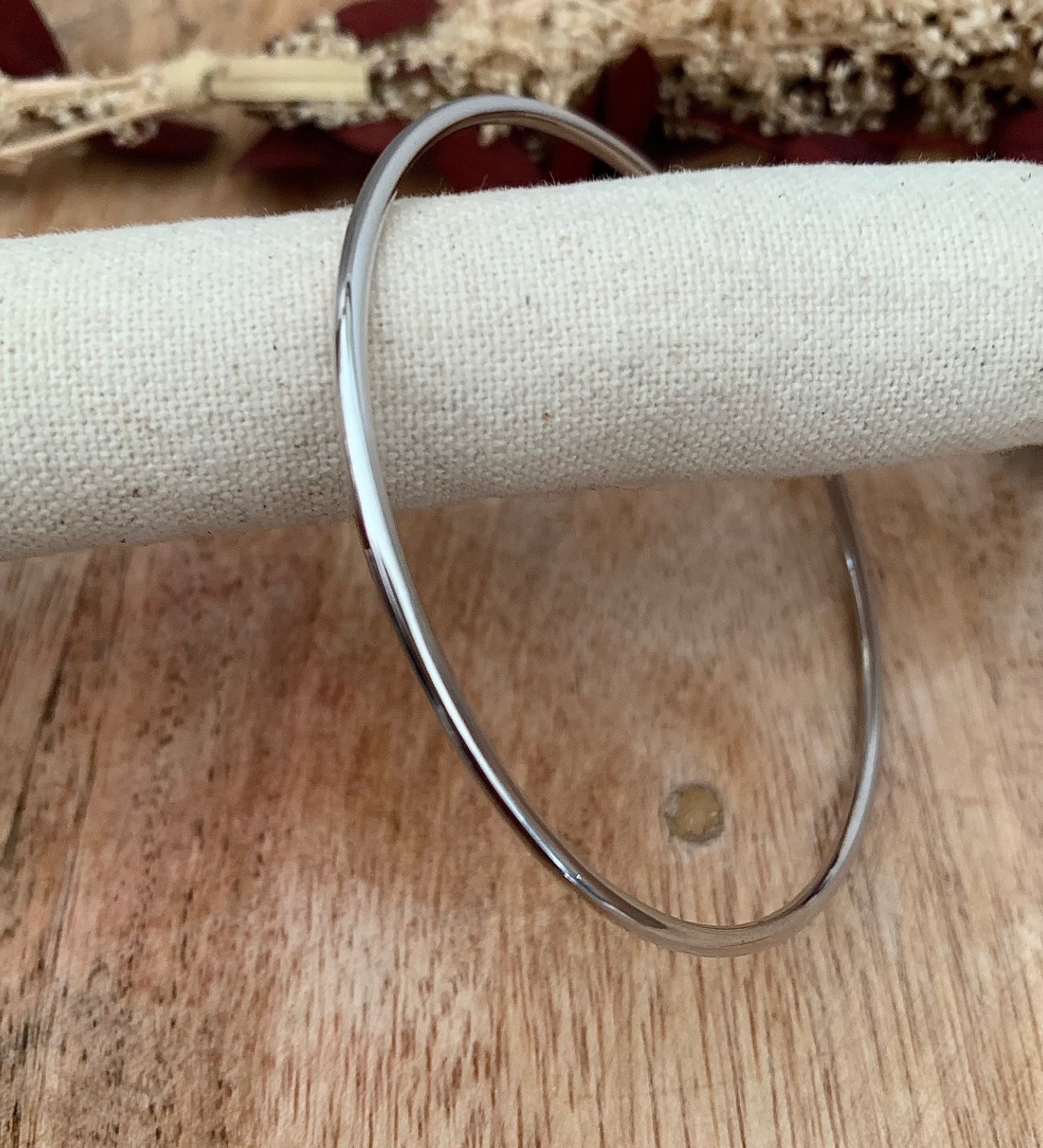 Bracelet jonc rigide en argent massif 925 rhodié pour fille et ado de 5.8 cm