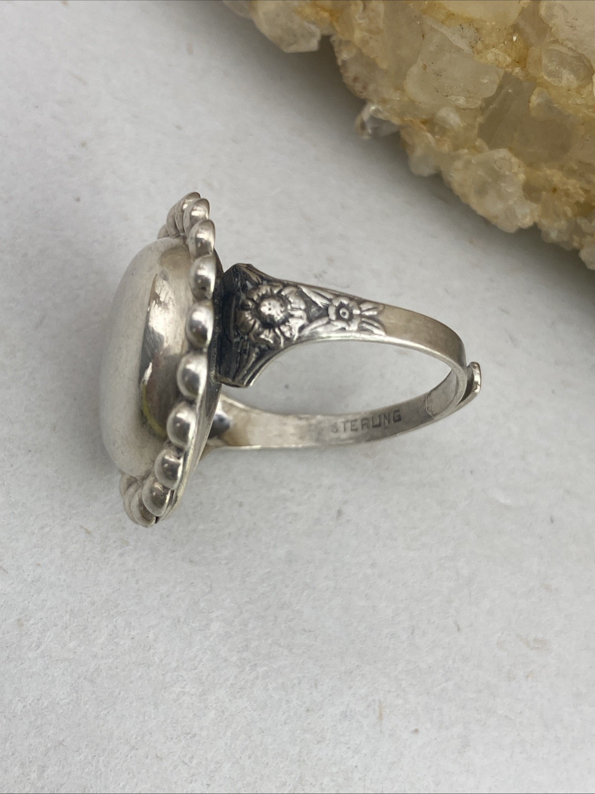 Antique Adjustable Sterling Silver Button Ring Wi… - image 7