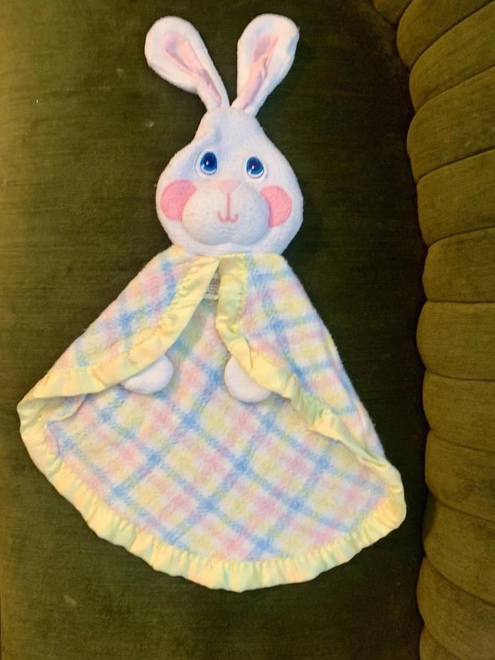 Manta de seguridad vintage Fisher Price a cuadros pastel conejito Lovey bebé conejo 1979 Foto 4 de 4
