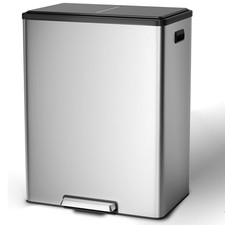 16 Gal Dual Compartment Trash Can w/ Step-On Pedal, Soft-Close Lid for Kitchen