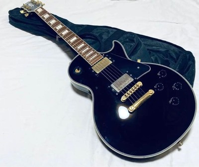 Burny RLC-60 Les Paul Custom Electric Guitar Black Bass Musical Instrument Music