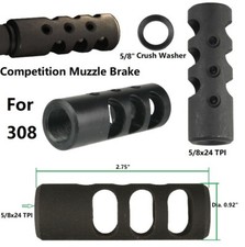 Steel Competition Low Concussion 5/8x24 TPI Muzzle Brake Compensator For .308