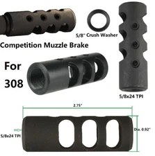 Steel Competition Low Concussion 5/8x24 TPI Muzzle Brake Compensator For .308