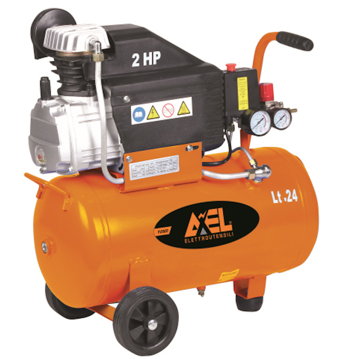 Compressore aria 24 litri coassiale lubrificato olio motore elettrico 2 Hp 8bar