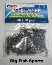 AFW MIGHTY-MINI Stainless Steel Snap Swivels 50 Pack, Size 6, 70lb #FTSS070B/50