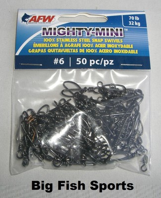 AFW MIGHTY-MINI Stainless Steel Snap Swivels 50 Pack, Size 6, 70lb #FTSS070B/50