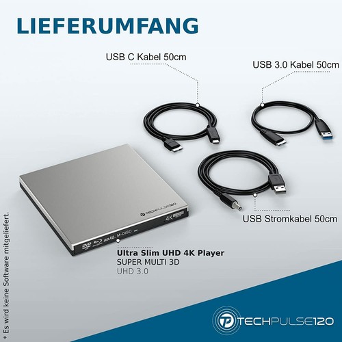 techPulse120 externes UHD 4K USB 3.0 Typ-C Blu-ray DVD Brenner Laufwerk Brenner - Bild 7 von 7
