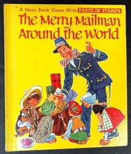 THE MERRY MAILMAN AROUND THE WORLD ~ w/ STAMPS ~ vintage Treasure Book, VG