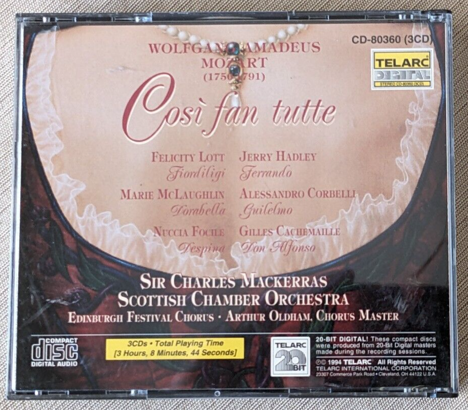 Mozart - Così Fan Tutte, Felicity Lott, Jerry Hadley, Sir Charles Mackerras. 3xCD Telarc – CD-80360 (Promo) Mozart - Così Fan Tutte, Felicity Lott, Jerry Hadley, Sir Charles Mackerras. 3xCD Telarc – CD-80360 (Promo)