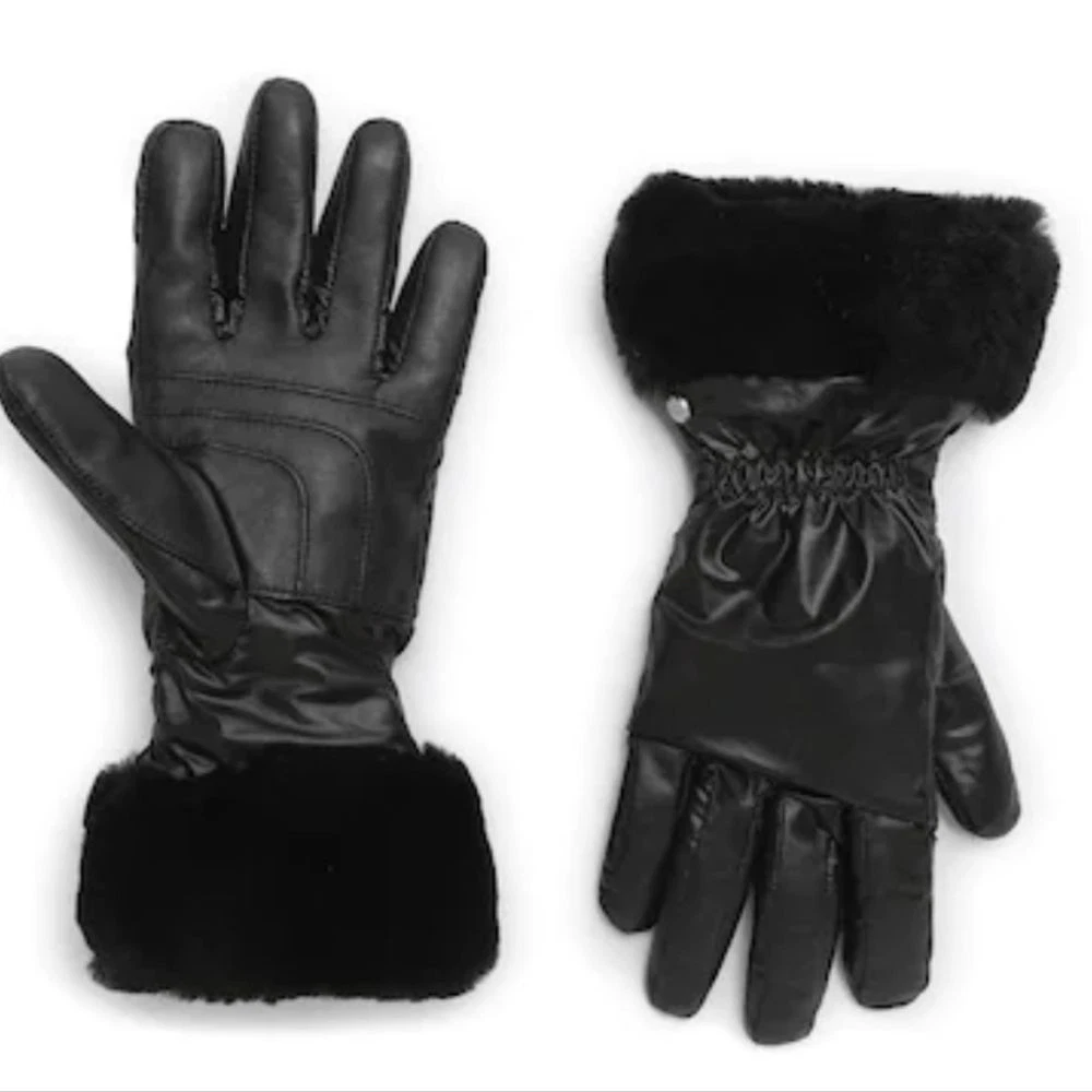UGG Women’s Black Waterproof Shearling Trimmed Smart Gloves Size L/XL