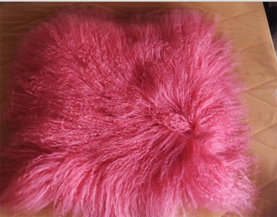 REAL MONGOLIAN TIBETAN SHEEPSKIN CUSHION COVER LONG CURLY FUR PILLOWCASE 16x16in - Image 3 of 4
