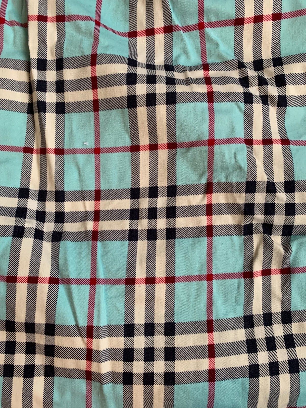 Checkered printed blue button up collarless shirt… - image 3