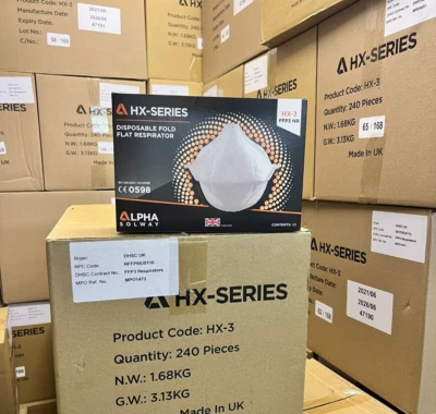 1000 x Alpha Solway HX-3 FFP3 Face Mask Respirator Expiry 06/2026 BULK DEAL