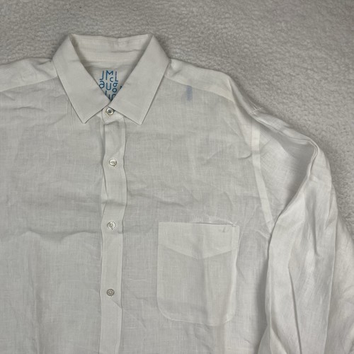 J.Mclaughlin Linen Button Down Shirt Mens Medium White Solid Gramercy Classic - Picture 2 of 8