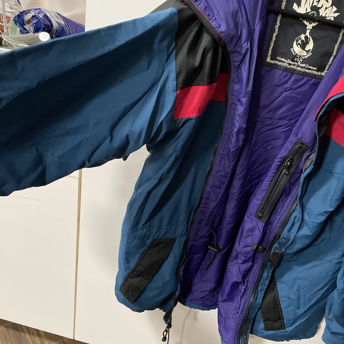 Mens L Large Wave Rave Jacket By Brett Conrad Red Black Green