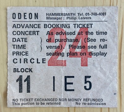 Thin Lizzy Concert Ticket Hammersmith Odeon - Thursday 29th May 1980