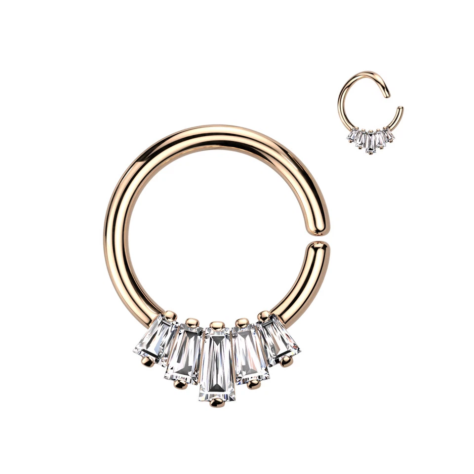 Pendientes Baguette Circonita cúbica Abanico Nariz Hélice Daith Tragus Caracola Cartílago Anillos Foto 3 de 4