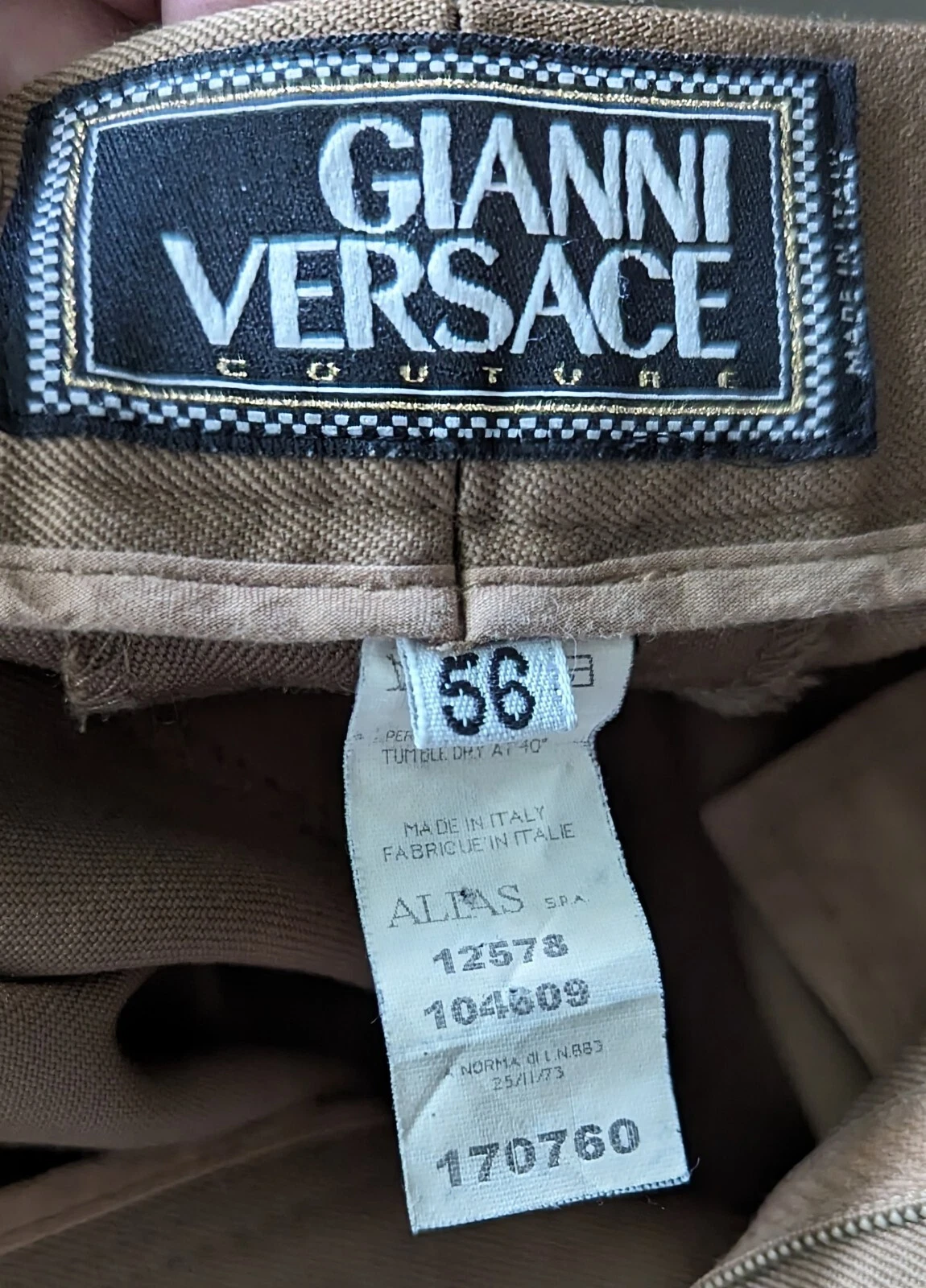 Pantaloni Versace Couture Vintage Y2K Uomo Lana 56 EU 40 US Piega Singola Gamba Larga