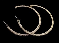 Vintage Goldtone Rhinestone Encrusted Large Hoop Studded Earrings