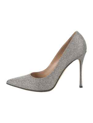 SERGIO ROSSI Silver Glitter Leather Pumps Size 6 IT 36 Very Good with Box & Bag