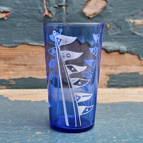 Vintage Hazel Atlas Cobalt Sportsmans nautische Flaggen 4 Unzen Shooter Becher - Bild 5 von 10