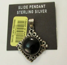 NOS 925 Sterling Silver Black Onyx Slide Pendant