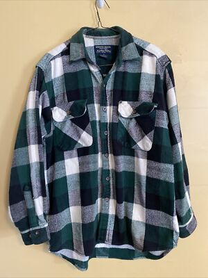 MOOSE CREEK men's flannel camp shirt MEDIUM thick plaid long sleeve heavy