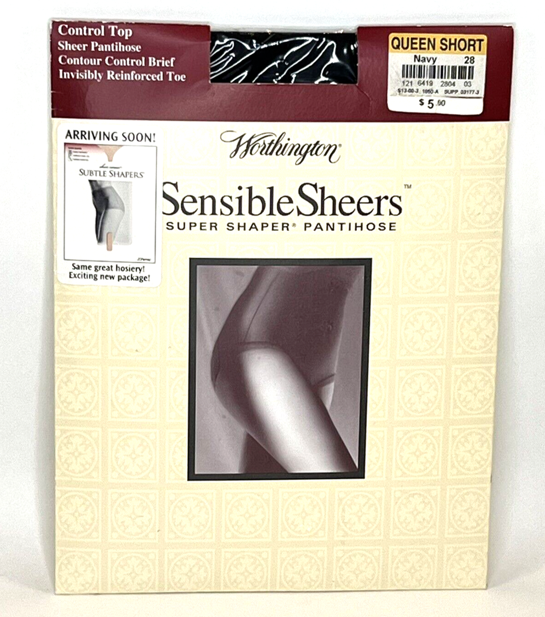 Worthington Sensible Sheers Super Shaper Pantyhose Queen Short Navy Control  Top