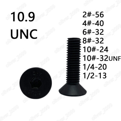 Black 10.9 Steel Hex Socket Bolts Countersunk Flat Head Screws 2# 4# 6# 8# 10#