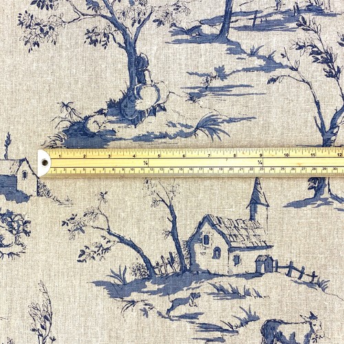 905. Clarke & Clarke, Helena in Blue Toile de Jouy 100% linen fabric.0.65 x140cm - Picture 3 of 8