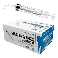 Curved Tip 12cc Oral Irrigation Syringes Disposable Dental Utility (Choose Qty)