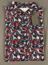 G/Fore G4 Golf Shirt Polo Sleeve Logo Tropical Print Large Blue NWT MSRP 120
