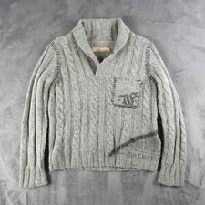 2013 John Galliano Grunge Wool Sweater Shawl Collar Size 8 Gray Designer