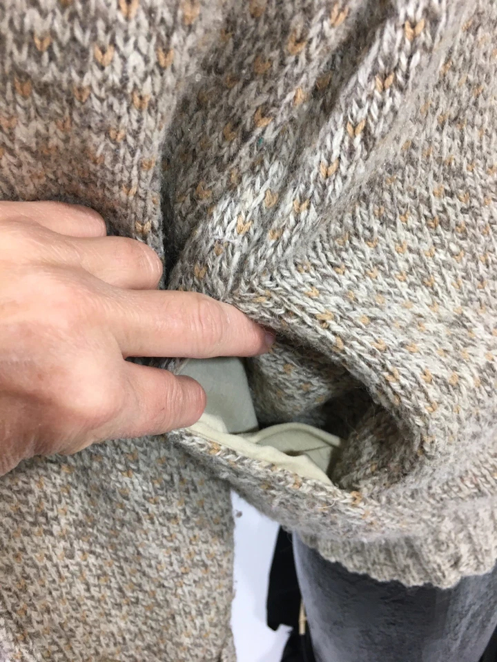 Vtg NORDIC Western SUEDE Leather Wool Knit ROCKABILLY Sweater Shawl Cardigan M - Image 2 of 4