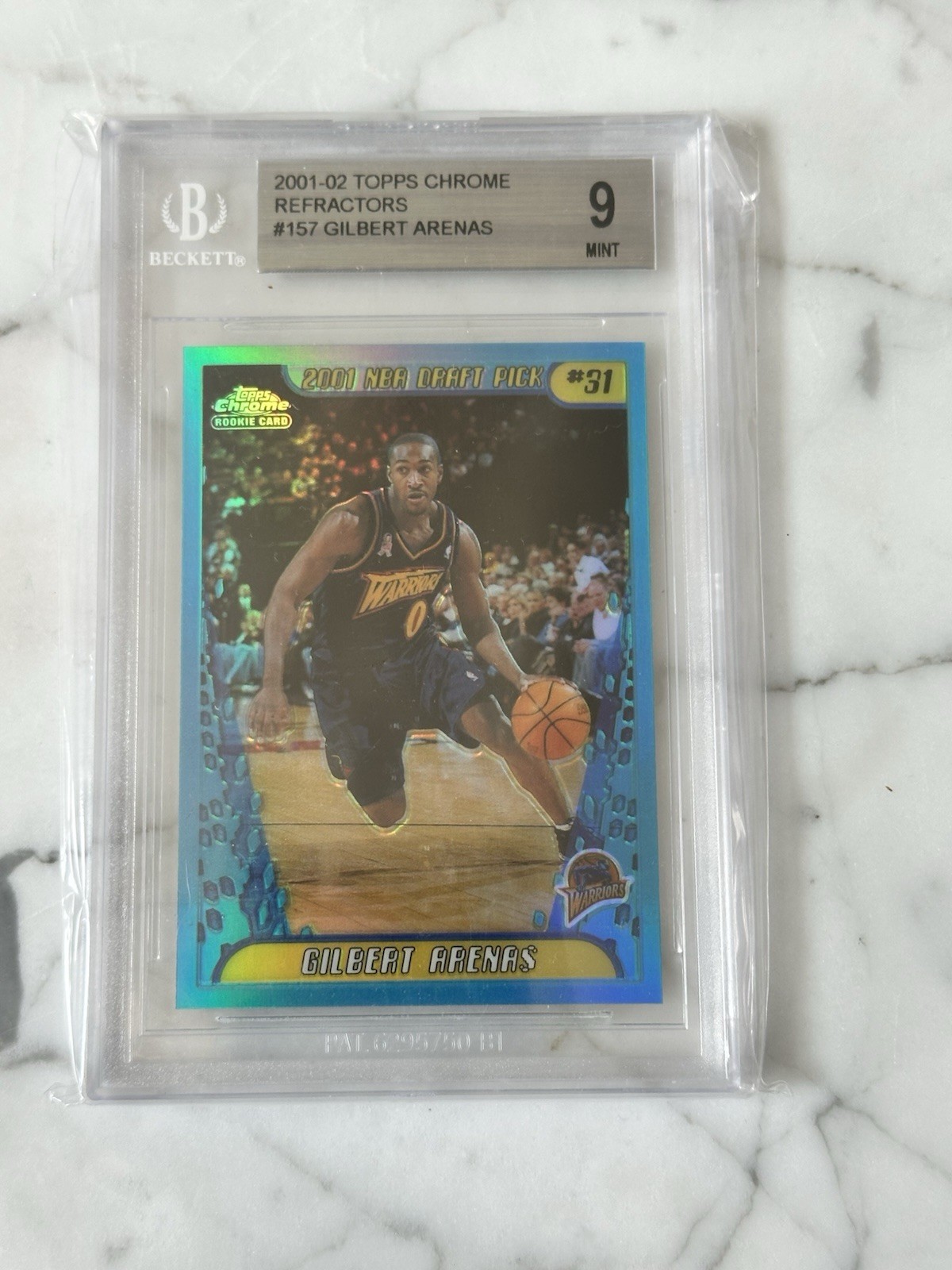 Topps 2001-02 Chrome Refractor Rookie Gilbert Arenas #157 BGS 9 Warriors NBA