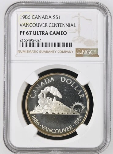 1986 CANADA SILVER DOLLAR (S$1) VANCOUVER CENTENNIAL NGC PF 67 ULTRA CAMEO