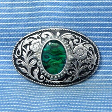 Western Dress Belt Buckle Cowboy Cowgirl Iridescent Abalone Shell Vtg 80s.TYC552