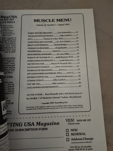 Powerlifting USA Magazine August 1999 Vol 23 Issue 1 Rubber Band Man - Picture 2 of 2